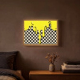 Geblokt - Grafisch - Vloeistof - Geel Light Box met batterij (Wandlamp) middel -sfeer4