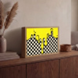 Geblokt - Grafisch - Vloeistof - Geel Light Box met batterij (Wandlamp) middel -sfeer2