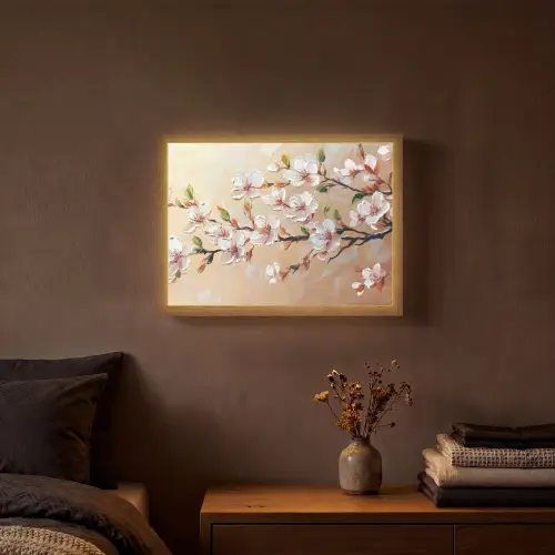 Bloesemtakken - Schilderachtig - Roze Light Box met batterij (Wandlamp) middel -sfeer4