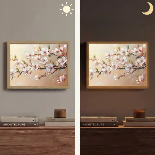 Bloesemtakken - Schilderachtig - Roze Light Box met batterij (Wandlamp) middel -sfeer3