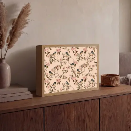 Bloesem - Koolmees - Roze Light Box met batterij (Wandlamp) middel 907 -sfeer2