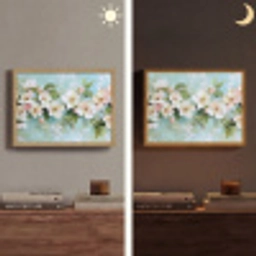 Bloesem - Bladeren - Lichtblauw Light Box met batterij (Wandlamp) middel -sfeer3