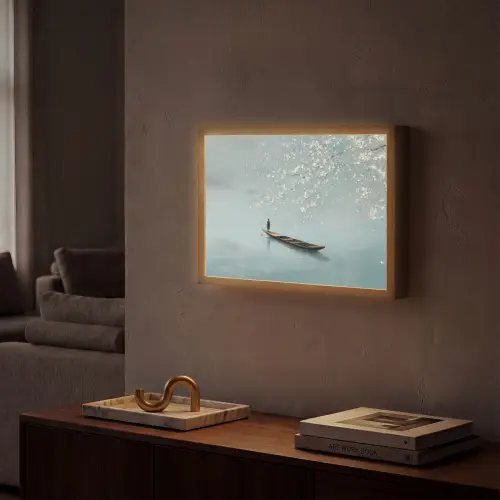 Bloesems - Minimalistisch - Wateroppervlak - Boot Light Box met batterij (Wandlamp) middel -sfeer1
