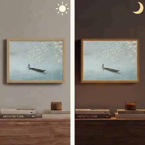 Bloesems - Minimalistisch - Wateroppervlak - Boot Light Box met batterij (Wandlamp) middel -sfeer3