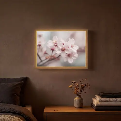 Bloesems - Meeldraden - Geel - Wazig Light Box met batterij (Wandlamp) middel -sfeer4
