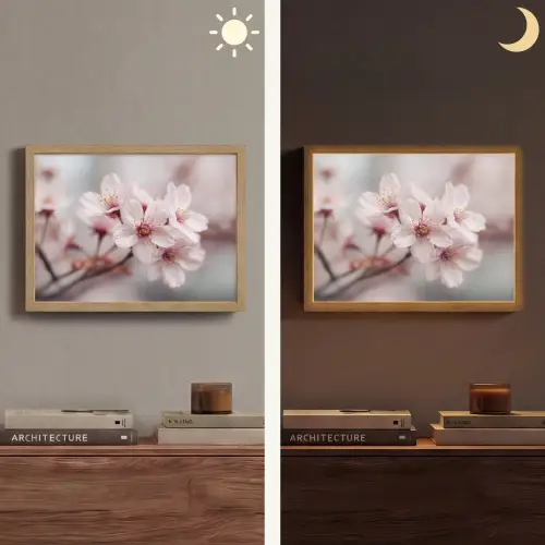 Bloesems - Meeldraden - Geel - Wazig Light Box met batterij (Wandlamp) middel -sfeer3