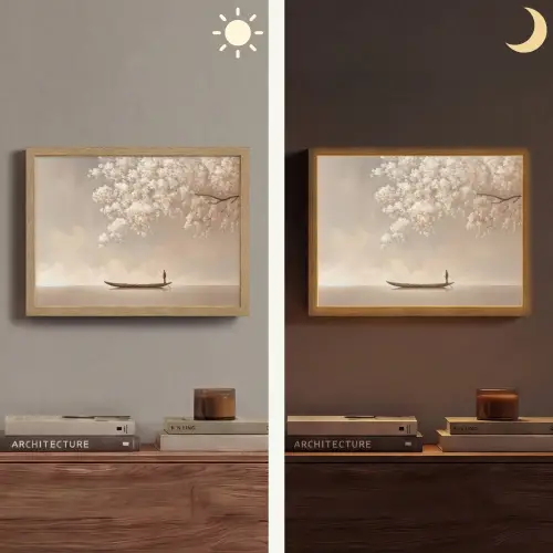 Bloesems - Wit - Boot - Minimalistisch Light Box met batterij (Wandlamp) middel -sfeer3