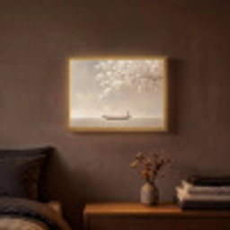 Bloesems - Wit - Boot - Minimalistisch Light Box met batterij (Wandlamp) middel -sfeer4