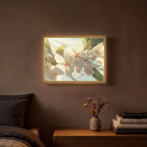Bloesems - Wit - Zonnestralen - Bloemblaadjes Light Box met batterij (Wandlamp) middel -sfeer4