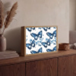 Blauw - Vlinders - Bloemen - Wit Light Box met batterij (Wandlamp) middel 907 -sfeer2