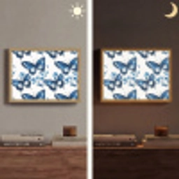 Blauw - Vlinders - Bloemen - Wit Light Box met batterij (Wandlamp) middel 907 -sfeer3