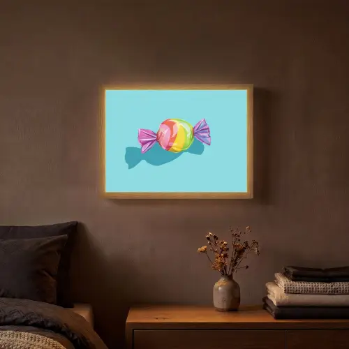 Blauw - Snoep - Regenboog Light Box met batterij (Wandlamp) middel -sfeer4