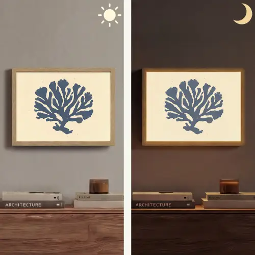 Blauw koraal - Vertakkingen - Beige Light Box met batterij (Wandlamp) middel -sfeer3