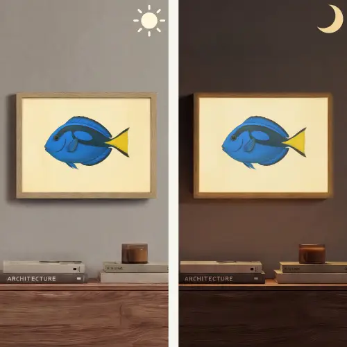 Blauw - Dory - Vis - Staartvin Light Box met batterij (Wandlamp) middel -sfeer3