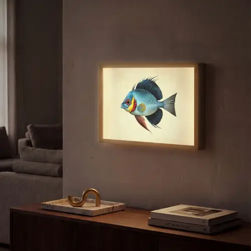 Blauw - Kieuwen - Vis - Illustratie Light Box met batterij (Wandlamp) middel -sfeer1