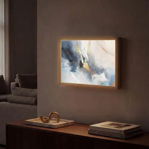 Blauw - Modern - Marmer - Abstract - Goud Light Box met batterij (Wandlamp) middel -sfeer1