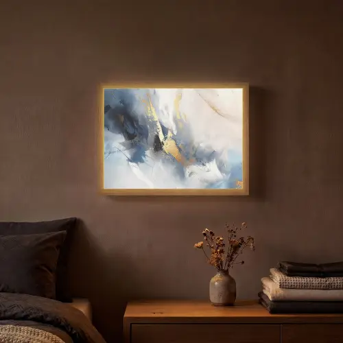 Blauw - Modern - Marmer - Abstract - Goud Light Box met batterij (Wandlamp) middel -sfeer4