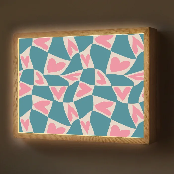Blauw - Vlakken - Patroon - Hartjes Light Box met batterij (Wandlamp) middel 907 -z3d_website