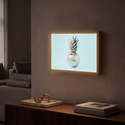 Blauw - Ananas - Disco - Discobal Light Box met batterij (Wandlamp) middel -sfeer1