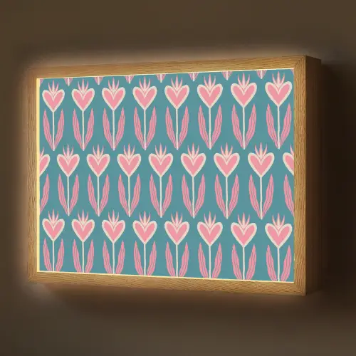 Blauw - Retro - Patroon - Hartjes Light Box met batterij (Wandlamp) middel 907 -z3d_website