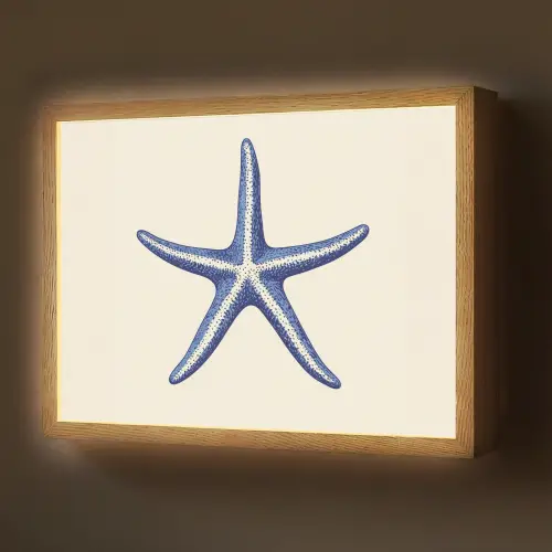 Blauwe zeester - Minimalistisch - Beige Light Box met batterij (Wandlamp) middel -z3d_website