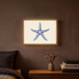 Blauwe zeester - Minimalistisch - Beige Light Box met batterij (Wandlamp) middel -sfeer4