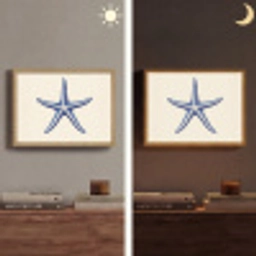 Blauwe zeester - Minimalistisch - Beige Light Box met batterij (Wandlamp) middel -sfeer3