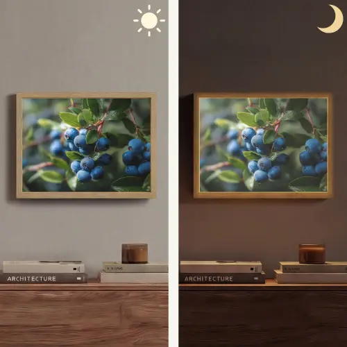 Blauwe bessen - Dauwdruppels - Natuurlijk licht Light Box met batterij (Wandlamp) middel -sfeer3