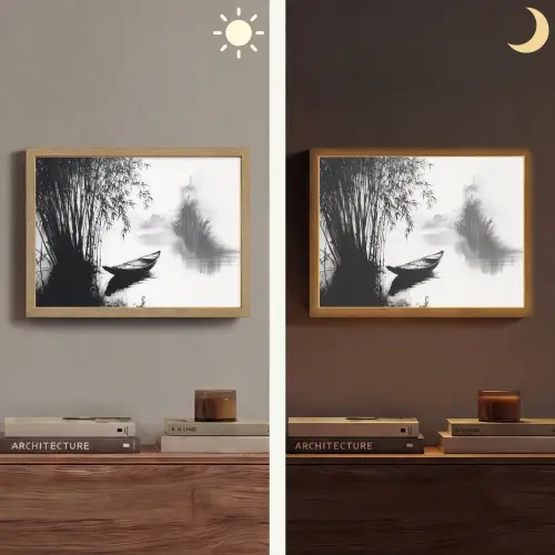 Boot - Rivier - Bamboe - Wit Light Box met batterij (Wandlamp) middel -sfeer3