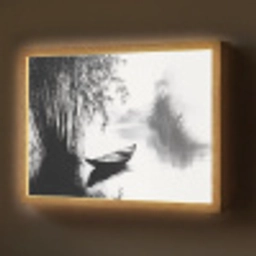 Boot - Rivier - Bamboe - Wit Light Box met batterij (Wandlamp) middel -z3d_website