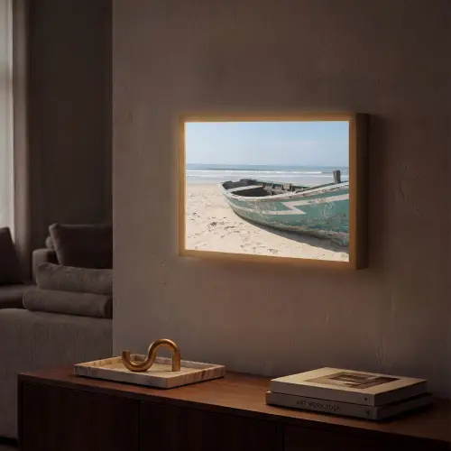 Boot - Zandstrand - Zee Light Box met batterij (Wandlamp) middel -sfeer1