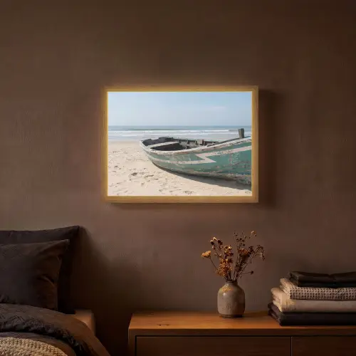 Boot - Zandstrand - Zee Light Box met batterij (Wandlamp) middel -sfeer4