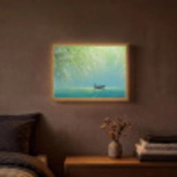 Bootje - Water - Bladeren - Bloesems Light Box met batterij (Wandlamp) middel -sfeer4