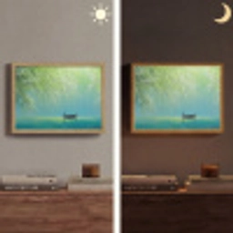Bootje - Water - Bladeren - Bloesems Light Box met batterij (Wandlamp) middel -sfeer3