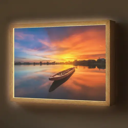 Boot - Water - Zonsondergang - Oranje - Water Light Box met batterij (Wandlamp) middel -z3d_website