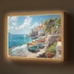 Boten - Rotsen - Zee - Zon Light Box met batterij (Wandlamp) middel -z3d_website