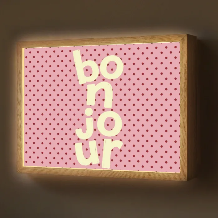 Bonjour - Stippen - Roze- Geel Light Box met batterij (Wandlamp) middel -z3d_website
