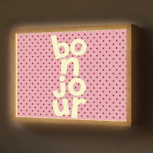 Bonjour - Stippen - Roze- Geel Light Box met batterij (Wandlamp) middel -z3d_website