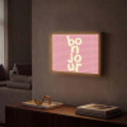 Bonjour - Stippen - Roze- Geel Light Box met batterij (Wandlamp) middel -sfeer1