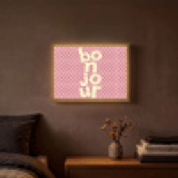 Bonjour - Stippen - Roze- Geel Light Box met batterij (Wandlamp) middel -sfeer4
