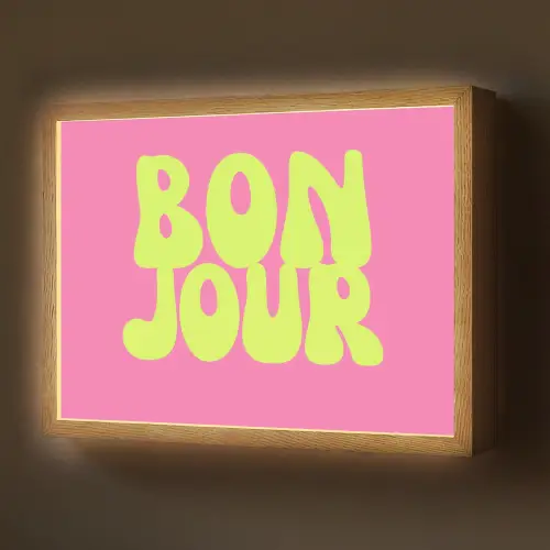 Bonjour - Roze - Fel groen Light Box met batterij (Wandlamp) middel -z3d_website
