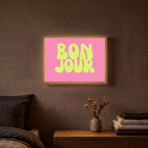 Bonjour - Roze - Fel groen Light Box met batterij (Wandlamp) middel -sfeer4