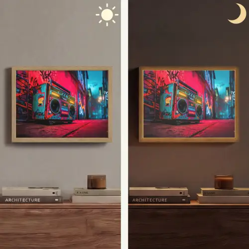 Boombox - Rood - Graffiti - Neon Light Box met batterij (Wandlamp) middel -sfeer3