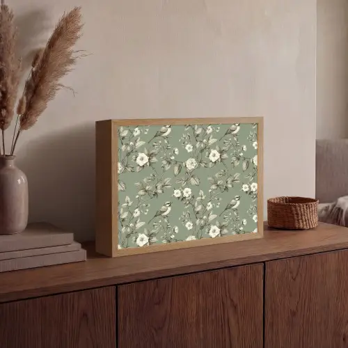 Botanisch - Vogels - Groen Light Box met batterij (Wandlamp) middel 907 -sfeer2