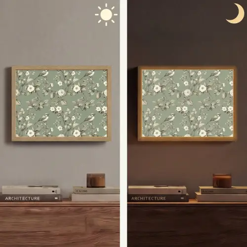 Botanisch - Vogels - Groen Light Box met batterij (Wandlamp) middel 907 -sfeer3