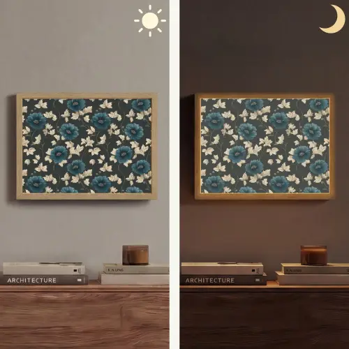 Botanisch - Bloemen - Blauw Light Box met batterij (Wandlamp) middel 907 -sfeer3