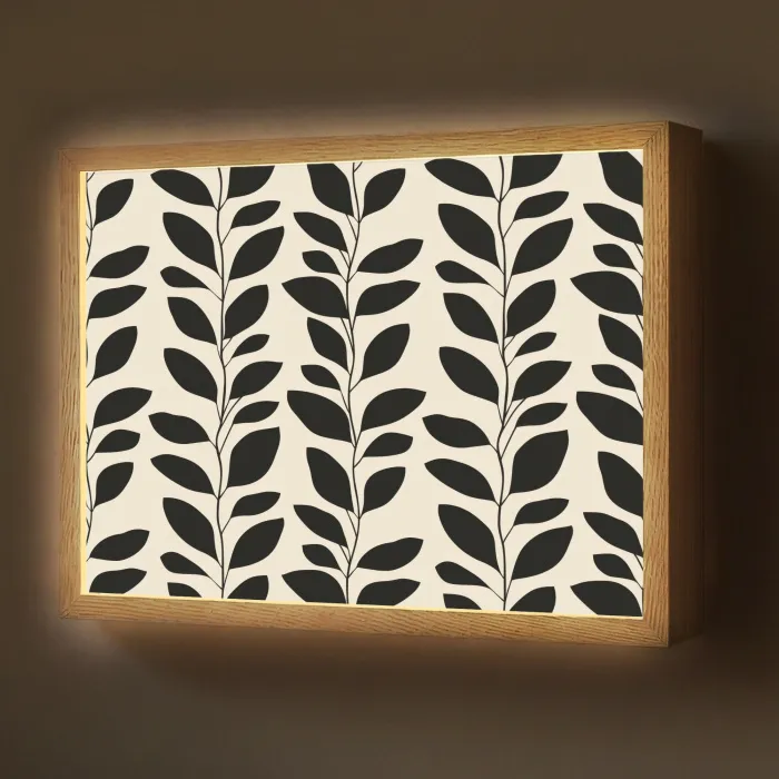Botanisch - Dessin - Zwart - Beige Light Box met batterij (Wandlamp) middel 907 -z3d_website
