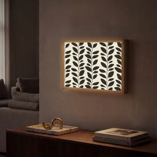 Botanisch - Dessin - Zwart - Beige Light Box met batterij (Wandlamp) middel 907 -sfeer1