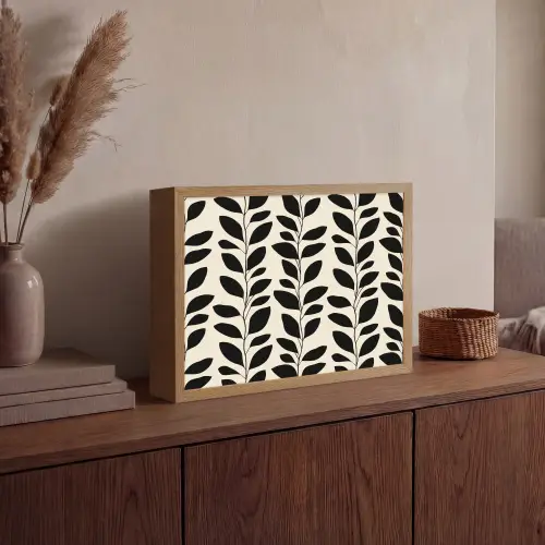 Botanisch - Dessin - Zwart - Beige Light Box met batterij (Wandlamp) middel 907 -sfeer2