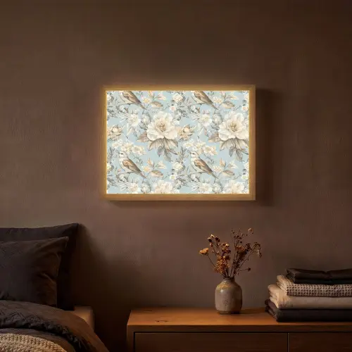 Botanisch - Zangvogel - Blauw Light Box met batterij (Wandlamp) middel 907 -sfeer4